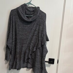 Cozy Charcoal Ruffle Cowl Neck Sweater - Women